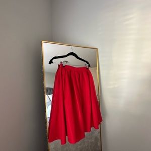 Red Midi Skirt — Classic Gathered Waist